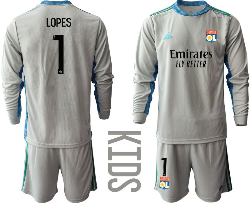 Youth 2020-2021 club Olympique Lyonnais gray long sleeve goalkeeper #1 Soccer Jerseys
